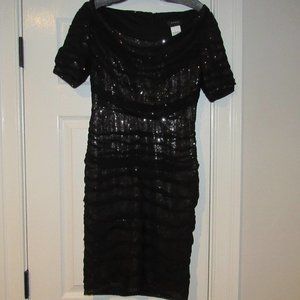 AKRIS Exc.Cond. Black ruched layered cocktail dress with sequins sz 4